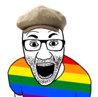 arm cap clothes flag gay glasses hat lgbt open_mouth soyjak stubble tshirt variant:el_perro_rabioso // 427x420 // 75.2KB