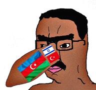 azerbaijan big_nose brown_skin egg_shell eyebrows flag flag:azerbaijan flag:israel flag:turkiye glasses israel jewish_nose meta:op_took_a_selfie_of_xerself mustache turkiye unibrow variant:chudjak // 383x361 // 85.2KB