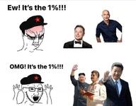 2soyjaks angry big_brain black book closed_mouth clothes communism elon_musk glasses hammer_and_sickle hand hands_up hat irl jeff_bezos joseph_stalin kim_jong_un neck nose open_mouth red soyjak stubble suit tankies teeth text tuxedo variant:chudjak variant:soyak xi_jinping // 720x561 // 261.1KB