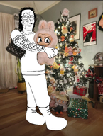 christmas clenched_teeth clothes consoomer dreamworks_face full_body glasses hair irl labubu looking_at_you mullet nose_piercing raised_eyebrow smile subvariant:wholesome_soyjak variant:gapejak variant:mulletjak // 1080x1432 // 1.2MB