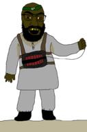 arab arm bandana beard boot brown_eyes crescent crescent_and_star dynamite eyebrows full_body glasses hand head islam muslims nigger rotten_teeth shitskin star strap subvariant:tetojak sweating sweaty terrorism terrorist thick_eyebrows variant:feraljak white_background yellow_sclera // 985x1490 // 40.4KB