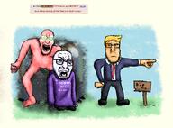 3soyjaks angry arm art closed_eyes closed_mouth clothes crowd crying donald_trump drawfag drawing drawn_background foot full_body glasses glowing_eyes green_eyes gums hand leg lips open_mouth orange_skin pointing red_skin request seething shoe sign stubble suit sweater text variant:angry_soyjak variant:markiplier_soyjak variant:rupturejak yellow_hair // 1396x1029 // 1.4MB