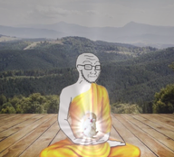 animal bald calm cat closed_eyes closed_mouth crossed_legs deck enlightenment full_body glasses hills irl_background meditation monk robe sitting stubble variant:soyak white_skin // 747x678 // 501.3KB