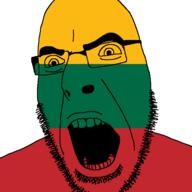 angry country flag flag:lithuania glasses lithuania open_mouth soyjak stubble variant:cobson // 721x720 // 11.2KB