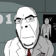 2soyjaks asylum background closed_mouth deer doe dr_larpson full_body glasses id_card imminent_death lab_coat looking_at_you stubble subvariant:wholesome_soyjak thougher variant:cobson variant:gapejak variant:soyak // 1010x1009 // 60.1KB