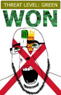 ahegao animal country crown emerald flag flag:jersey gem glasses green green_eyes hair jersey lion looking_up open_mouth schlog_color_event soyjak soyjak_blog stubble teeth text threat_level_green united_kingdom variant:cobson won // 721x1115 // 203.1KB