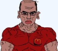 amerimutt angry balding brown_hair brown_skin buff closed_mouth clothes ear glasses hair mutt soyjak subvariant:chudjak_front subvariant:muscular_chud united_states variant:chudjak vein // 1059x929 // 70.3KB