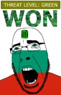 ahegao bulgaria country emerald flag flag:bulgaria gem glasses green green_eyes hair looking_up open_mouth schlog_color_event soyjak soyjak_blog stubble teeth text threat_level_green variant:cobson won // 721x1115 // 138.2KB