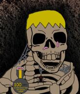 award badge bug irl_background looking_at_you nate oldfag open_mouth series:skeletonjaks skeleton skull soot_colors soyjak_party soyteen spider text variant:feraljak web worm // 611x717 // 700.4KB