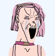 clothes collar crying ear female meta:tagme open_mouth pink_eyes pink_hair transparent_background variant:cryboy_soyjak white_skin wojakland // 699x711 // 313.7KB