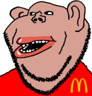 amerimutt black_sclera brown_skin clothes dean ear lips mcdonalds mutt open_mouth red_shirt series:muttverse soyjak stubble subvariant:impish_amerimutt template united_states variant:impish_soyak_ears // 598x628 // 19.0KB
