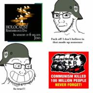 beard clothes combat_helmet communism frown glasses grin helmet holocaust joseph_stalin karl_marx lenin mao_zedong military mustache nazism politics schutzstaffel smile so_true soyjak soyjak_comic stubble subvariant:soyak_(irritated) variant:soyak // 680x679 // 385.6KB