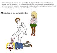 angry arm blond bloodshot_eyes brown_eyes brown_hair bulge closed_mouth clothes curly_hair dead ear female germanic glasses gore hair hand mouth_open open pregnant rome smile soyjak stubble text variant:chudjak variant:gapejak wikipedia // 1537x1410 // 205.2KB