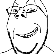 clenched_teeth dreamworks_face glasses looking_at_you monochrome raised_eyebrow smile smirk soyjak stubble subvariant:wholesome_soyjak variant:gapejak white_background // 600x800 // 19.6KB