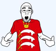 arm british clothes crown ear england flag flag:middlesex glasses hair hand middlesex open_mouth pointing soyjak stubble sword teeth tshirt united_kingdom variant:shirtjak // 1236x1118 // 117.6KB