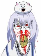 2soyjaks angry anime blood bloodshot_eyes blue_hair chino_kafuu clenched_teeth clothes cracked_teeth eyeshadow glasses gochiusa lipstick mustache nosebleed soyjak stubble subvariant:feralrage tippy tranny variant:alicia variant:feraljak yellow_teeth // 646x881 // 365.4KB
