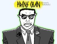 buff central_intelligence_agency closed_mouth clothes ear flag frenschan glasses glowing meta:tagme nazism skull soyjak subvariant:pol_face suit swastika text united_states variant:chudjak // 700x547 // 216.1KB