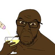 brown_skin bwc chalice drink frown glass glasses hair hand holding_object looking_at_you mustache nigger open_mouth piss pissing shitskin soyjak stubble teeth variant:feraljak white_skin wine_glass // 1500x1500 // 38.9KB