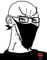antifa badge bandana bloodshot_eyes clothes crying ear glasses large_eyebrows soyjak stretched_mouth stubble variant:soyak // 784x1000 // 230.1KB