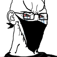 antifa badge bandana bloodshot_eyes clothes crying ear glasses large_eyebrows soyjak stretched_mouth stubble variant:soyak // 784x1000 // 230.1KB