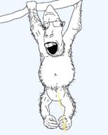 arm belly_button body_hair fat foot full_body glasses hand hanging leg meta:pornographic_content naked nsfw obese open_mouth orangutan penis piss soyjak stubble variant:parrotjak // 1000x1249 // 38.9KB