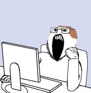 computer mega_ultra_cuck_supreme_soyboy no_nose open_mouth sitting soy soyboy soyjak soylent variant:soyak // 316x321 // 49.9KB