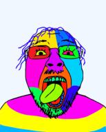 animated colorful glasses mustache open_mouth soyjak stubble tongue tranny variant:bernd // 480x598 // 145.3KB