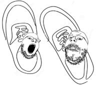 2soyjaks angry glasses mustache no_eyebrows open_mouth shoe soyjak stubble variant:gapejak // 797x704 // 213.2KB