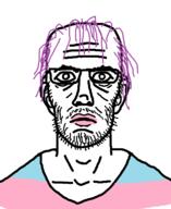 balding clothes eyebrows glasses lipstick open_mouth purple_hair stubble thousand_yard_stare tranny variant:yardjak wrinkles // 630x770 // 24.5KB