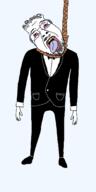 artist:Keys black_shirt black_shoes bloodshot_eyes bow_tie clothes crying dead foot foot_user full_body glasses hanging noose open_mouth pockets rope series:chudtwt shoe soyjak stubble suicide suit tongue variant:bernd yellow_teeth // 1400x2800 // 118.9KB