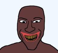 black_skin open_mouth red_lips smile soyjak variant:susjak yellow_teeth // 680x620 // 18.7KB