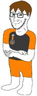 arm badge brown_hair closed_mouth clothes crossed_arms dan full_body glasses orange smug soybooru soyjak stubble that_one_fucking_picture_of_dan_being_a_smug_bastard variant:soyak // 423x1104 // 126.0KB