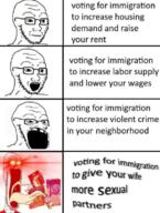 distorted glasses glowing glowing_eyes immigration neutral open_mouth silk_soymilk soy_milk soyjak stubble text variant:soyak // 600x796 // 393.0KB