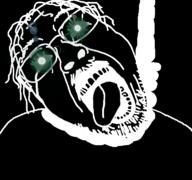 black_skin crying dead glowing glowing_eyes hanging inverted open_mouth rope soyjak stubble suicide thougher tongue variant:bernd // 768x719 // 81.4KB