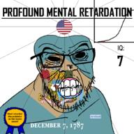1787 angry award bald black_eyes black_hole black_sclera clenched_teeth closed_mouth cracked_teeth december december_7 delaware discord drool ear entiral_(user) flag flag:delaware flag:united_states glasses hair iq iq_bell_curve mustache nightmare_fuel no_pupils profound_mental_retardation retard soybooru soyjak star_(symbol) state stubble text united_states variant:feraljak wrinkles // 1024x1024 // 179.3KB