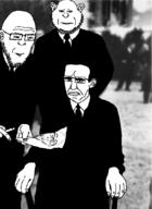 4soyjaks black_and_white clothes costume disgusted ear glasses hair hand irl_background joseph_goebbels nazi_germany nazism necktie photo showing_something sitting soyjak stubble variant:chudjak variant:impish_soyak_ears variant:markiplier_soyjak variant:nojak // 607x830 // 147.5KB