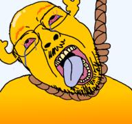 bloodshot_eyes crying dead glasses hair hanging horn leftypol open_mouth penny_fitzgerald pennyposter rope soyjak stubble suicide the_amazing_world_of_gumball tongue variant:bernd yellow_skin // 768x719 // 162.5KB