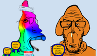 approver award bloodshot_eyes blunt dog dog_ear glasses hello_my_name_is_(sticker) liquify_tool meta:namefags orange_skin rainbow retard retard_(user) retarded soybooru stubble subvariant:euromutt subvariant:parrotjak_side variant:markiplier_soyjak variant:parrotjak // 997x576 // 164.3KB