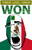 ahegao animal bird cactus country eagle emerald flag flag:mexico gem glasses green green_eyes hair looking_up mexico open_mouth plant schlog_color_event snake soyjak soyjak_blog stubble teeth text threat_level_green variant:cobson won // 721x1115 // 203.6KB
