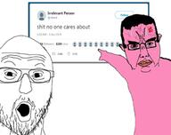 2soyjaks anger_mark angry arm bloodshot_eyes coaxed_into_a_snafu crying ear glasses hair hand mustache open_mouth pink_skin pointing shitnobodycaresabout soyjak stubble subvariant:chudjak_front text twitter variant:chudjak variant:two_pointing_soyjaks vein yellow_teeth // 667x528 // 58.6KB