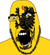 animal bird country eagle flag flag:pomerania full_head glasses hair looking_to_the_right open_mouth poland pomerania soyjak stubble teeth text variant:cobson voivodeship // 721x789 // 130.2KB