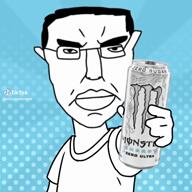 animated artist:siliconebreast blue_background glasses hair monster_energy music song tiktok variant:chudjak // 576x576, 13s // 1.1MB