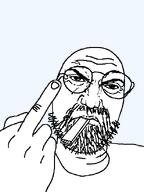 angry frown glasses hand middle_finger punisher_face soyjak stubble vape variant:daedaluson // 472x629 // 28.0KB