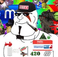 69 420 Warrior-Z(user) blunt cigarette doritos glasses hello_my_name_is_(sticker) horn illuminati mlg mtn_dew my_hope_will_never_die obey_hat pixel_art rainbow series:keep_raging_on_them shades subvariant:mexiaryan sunglasses variant:meximutt weed // 886x872 // 694.8KB