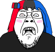 black_shirt blush female glasses hair heterochromia looking_at_you merge nintendo nintendo_switch nose open_mouth scared soysuba stubble teeth variant:bernd variant:soysuba video_game white_background white_skin woman // 1200x1125 // 111.5KB