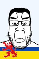 animal closed_mouth flag flag:limburg glasses hair limburg lion lips merge netherlands neutral soyjak stubble subvariant:chudplier transparent transparent_background variant:chudjak variant:markiplier_soyjak // 600x900 // 61.1KB