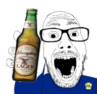 arm beer bottle clothes glasses hand holding_bottle holding_object mustache open_mouth pennsylvania soyjak stubble variant:punkjak yuengling // 1280x1239 // 439.4KB