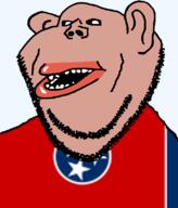 amerimutt black_sclera brown_skin clothes ear flag flag:tennessee hair lips mutt open_mouth soyjak star_(symbol) state stubble subvariant:impish_amerimutt tennessee transparent_background united_states variant:impish_soyak_ears // 685x800 // 52.8KB