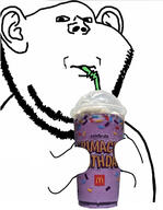 arm drink drinking drinking_straw ear fast_food food goyslop grimace grimace_shake hand holding_object imminent_death mcdonalds milkshake moments_before_disaster soyjak straw stubble subvariant:impdrink text variant:impish_soyak_ears // 1058x1362 // 444.6KB