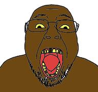 black_skin glasses open_mouth soyjak stubble variant:bernd yellow_sclera yellow_teeth // 680x638 // 109.2KB